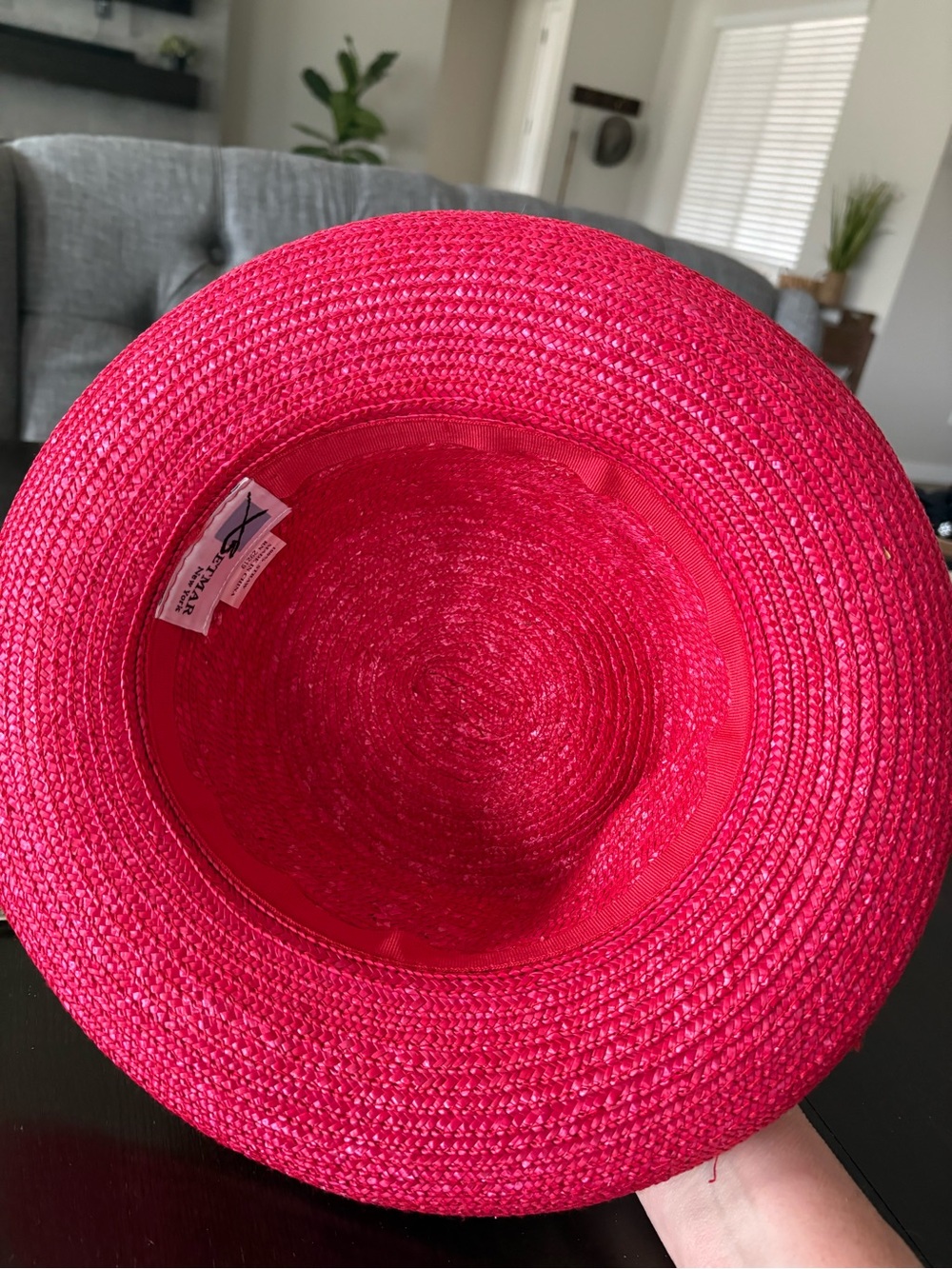 Vintage Betmar Fuchsia Pink Wide Brim Boater Sun Hat Grosgrain Ribbon Made USA - Picture 5 of 6